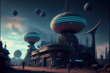 Alien futuristic town .Generative AI