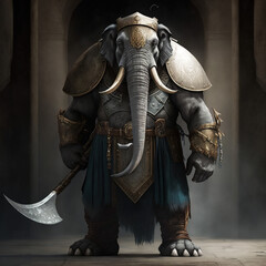 warrior elephant with an axe