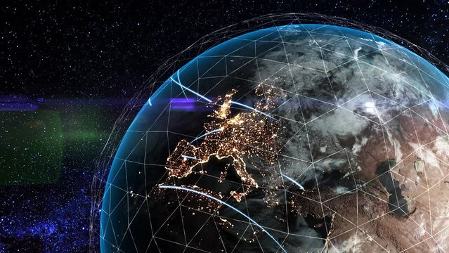 Global communication network, visualization of data exchange, digital intelligence, worldwide network. Connections and information transfer in the planet. Social media technology 4k background. 