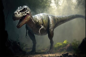 Tyrannosaurus Rex in the jungle Image generated with generative AI	