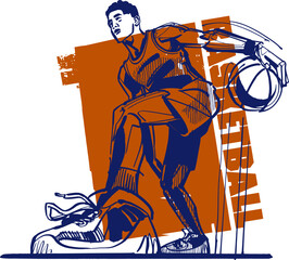vector illustration of the basketball player with a ball