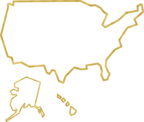 Fototapeta na wymiar USA Country Map Gold Silhouette Line Art