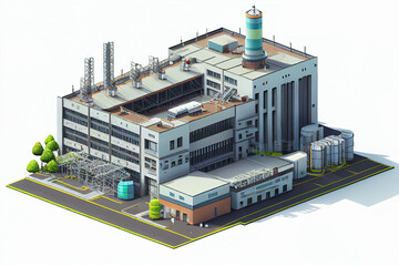 Isometric Commercial Industrial Manufacturing Plant Building - Generative AI.