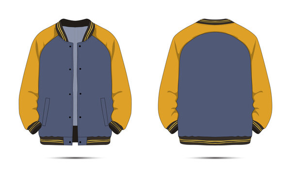 Raglan sleeve varsity jacket front and back