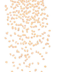 Peanut flying explosion, brown grain peanuts explode abstract cloud fly. Beautiful complete seed pea peanut splash in air, food object design. Selective focus freeze shot black background isolated