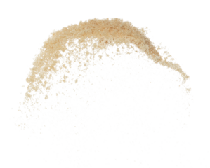 Brown Sugar flying explosion, brown grain sugar explode abstract cloud fly. Beautiful complete seed sugarcane splash in air, food object design. Selective focus freeze shot white background isolated