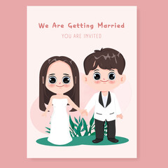 Bride And Groom cute cartoon chibi character, Love, Relationship, Sweetheart, Engagement, Valentine's Day. Wedding character