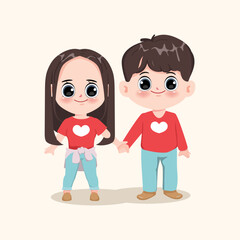 Boyfriend and Girlfriend cute cartoon chibi character, Love, Relationship, Sweetheart, couple, Valentine's Day. Wedding character