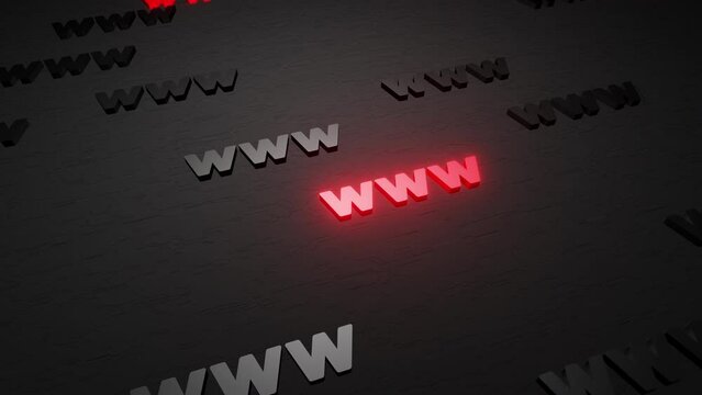 WWW symbols sign on black background 3d render. Hypertext transfer protocol secure web 3