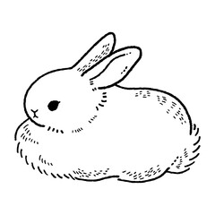 レトロなお座りウサギの線画イラスト素材