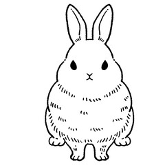 レトロなお座りウサギの線画イラスト素材