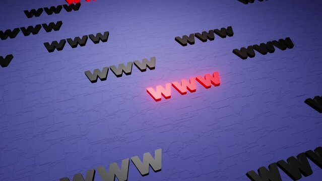 WWW symbols sign on blue background 3d render. Hypertext transfer protocol secure web 3