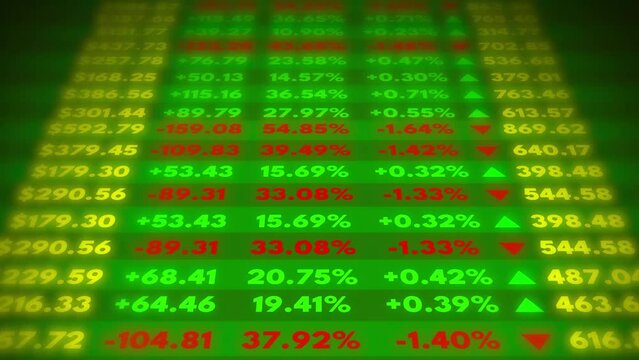 3D Panel of Stock Exchange Panel  with green and red digital numbers of gain and loss. stock Market analysis and investment, wall street  business and Financial growth concept  