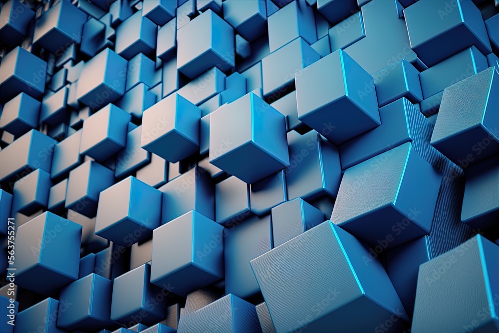 Aufkleber an abstract blue tech backdrop made out of blocks. generative ai