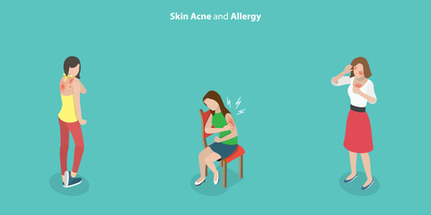 3D Isometric Flat Vector Conceptual Illustration of Skin Acne And Allergy, Skincare and Dermatology