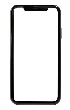 iPhone 11 black mockup. with transparent background and white screen (png image): Budapest, Hungary - January 23, 2023