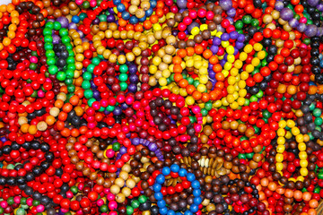 Close-up wooden colourful handmade bracelets