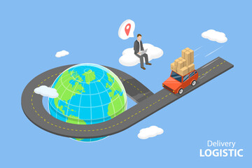 3D Isometric Flat Vector Conceptual Illustration of Delivery Logistics, Purchase Tracking Service