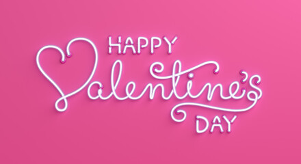 Happy Valentines day neon text background, 3d rendering illustration