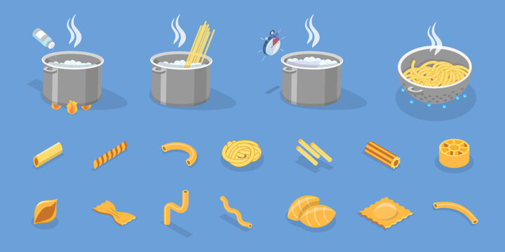 Vector Illustration of Cooking Pasta Guide, Infographic Instructions