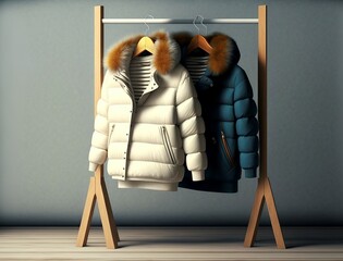 illustration of hanger with winter coat, image generated by AI