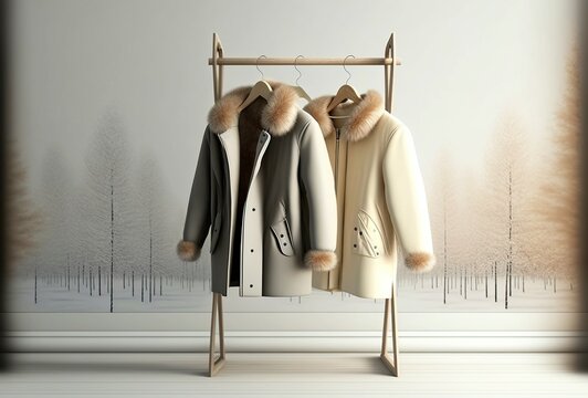 hanger illustration with winter clothes,image by AI