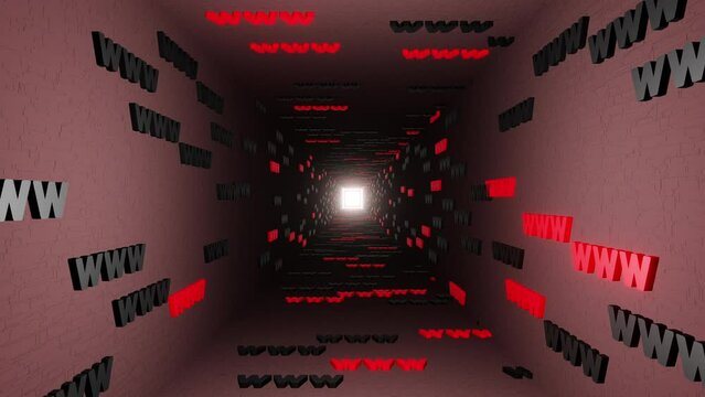 WWW symbols sign in red tunnel background 3d render. Hypertext transfer protocol secure web 3