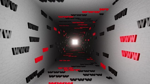 WWW symbols sign in white tunnel background 3d render. Hypertext transfer protocol secure web 3