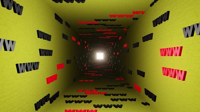 WWW symbols sign in yellow tunnel background 3d render. Hypertext transfer protocol secure web 3
