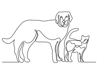 continuous line drawing vector illustration with FULLY EDITABLE STROKE of dog and cat