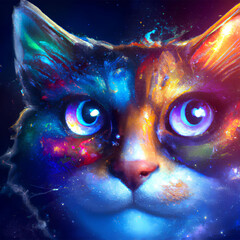 beautiful nebula cat art abstract colourful water