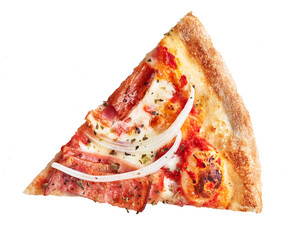  Delicious slice of jam and onion italian pizza over isolated white background