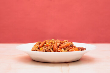 Rice with sauce and vegetables