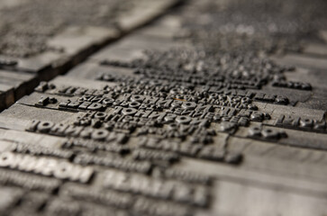 Vintage word and letter blocks from an old printing press
