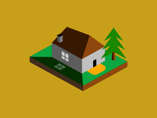Isometric illustration of a house with a roof