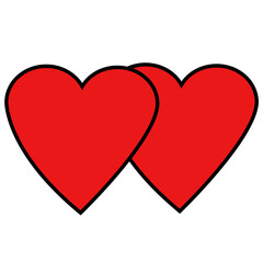 two simple red hearts with black outline