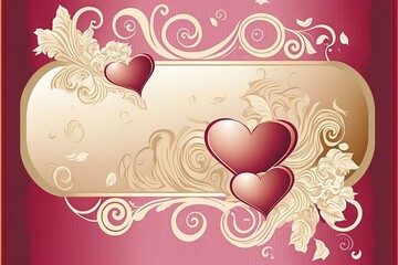 Pink and ivory valentine background with heart and ribbon, generative ai