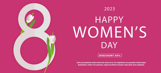 International Women's Day greeting card design template. 8 March concept.  Happy Women's Day 8 March text. Vector illustration
