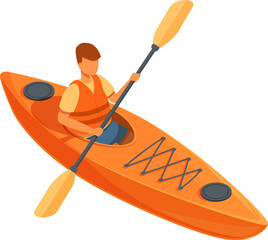 isometric sportsman swims in a kayak, vector illustration