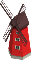 isometric red windmill, vector illustration