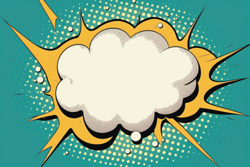 Pop Art Cloud Bubble - Empty, Funny Speech Bubble with trendy colorful retro vintage comic background in Pop Art style. Illustration with easy editable snow textures and drip effect for your design