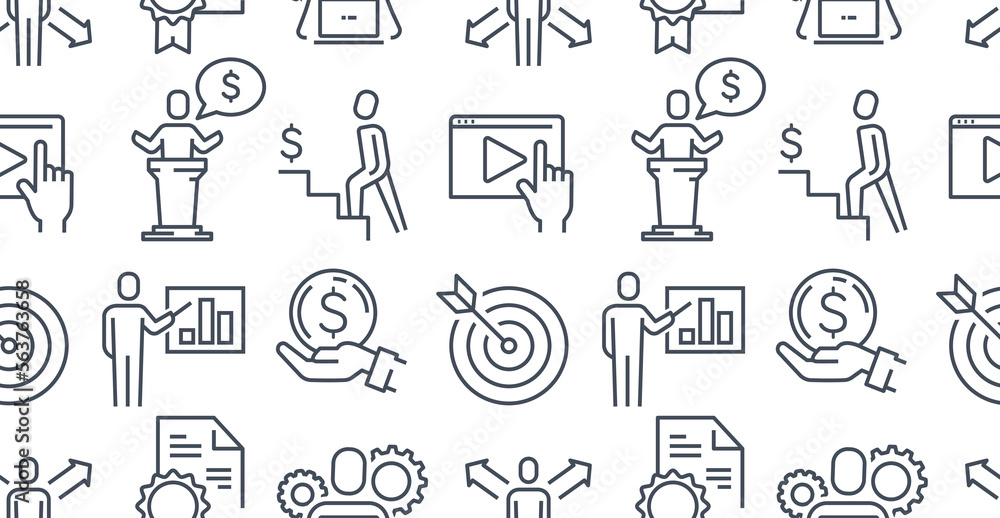 Poster business training seamless pattern. repeating design element for printing on fabric. presentation an