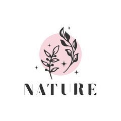 Vintage floral botanical feminine with star logo design