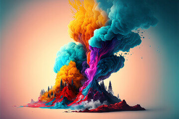 Colorful Smoke in the Snow in the Mountains Generative AI