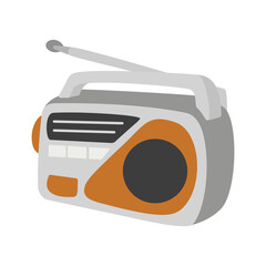 Orange old radio. Vector illustration of vintage radio, flat style. retro radio