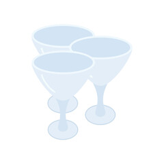 Empty transparent glass for wine. Flat vector cartoon illustration. Objects isolated on a white background