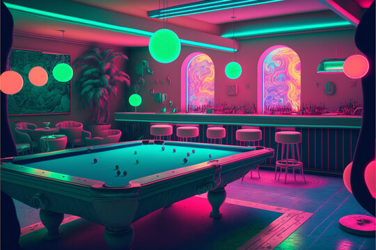Retro Surreal Neon Pool Lounge Generative AI