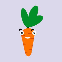 Carrot with cute face, cartoon character vector illustration isolated