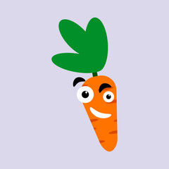 Carrot with cute face, cartoon character vector illustration isolated