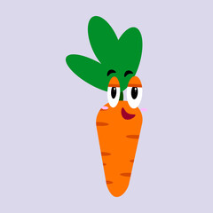 Carrot with cute face, cartoon character vector illustration isolated